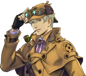 Steampunk Detective Gazing Afar PNG Image