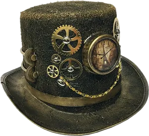 Steampunk Top Hatwith Gearsand Clock PNG Image