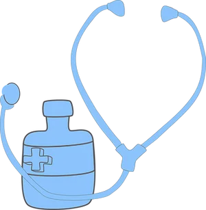 Stethoscopeand Medicine Bottle Graphic PNG Image