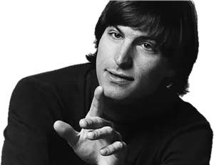 Steve Jobs Iconic Black Turtleneck Pose PNG Image