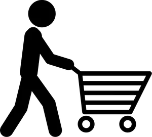 Stick Figure Pushing Shopping Cart PNG Image