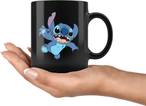 Stitch Character Black Mug PNG Image