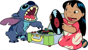 Stitchand Lilo Playing Music PNG Image