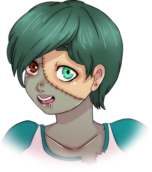 Stitched Zombie Girl Portrait PNG Image