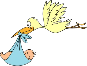 Stork Delivering Baby Cartoon PNG Image