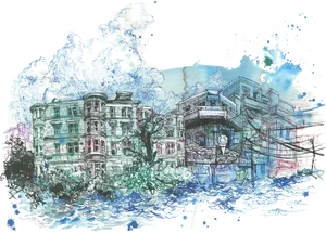 Stormy_ Sketch_of_ Urban_ Landscape PNG Image