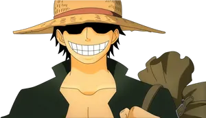 Straw Hat Smiling Anime Character PNG Image