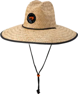 Straw Hatwith Logoand Chinstrap PNG Image