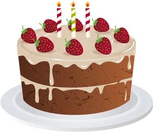 Strawberry Chocolate Cakewith Candles PNG Image