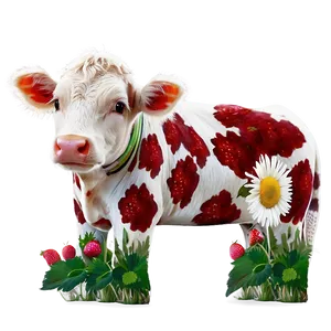 Strawberry Cow With Flowers Png Sgd PNG Image