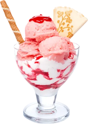 Strawberry Ice Cream Sundaewith Toppings PNG Image