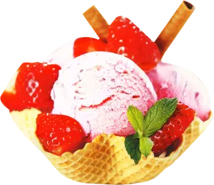 Strawberry Ice Cream Waffle Cone PNG