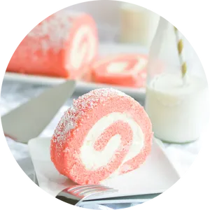 Strawberry Swirl Roll Cake PNG Image