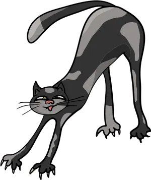 Stretching Cartoon Cat_ Illustration.png PNG Image