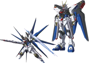 Strike Freedom Gundam Dual Poses PNG Image