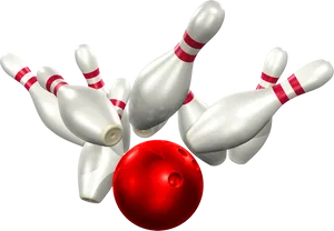 Striking Bowling Balland Pins PNG Image