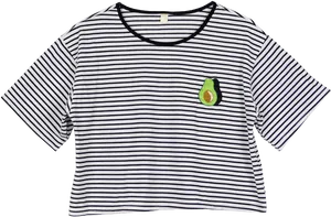 Striped Crop Topwith Avocado Patch PNG Image