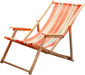 Striped Deck Chair Black Background PNG Image