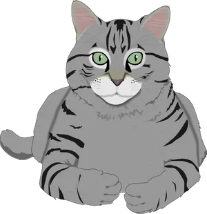 Striped Gray Cat Illustration PNG Image