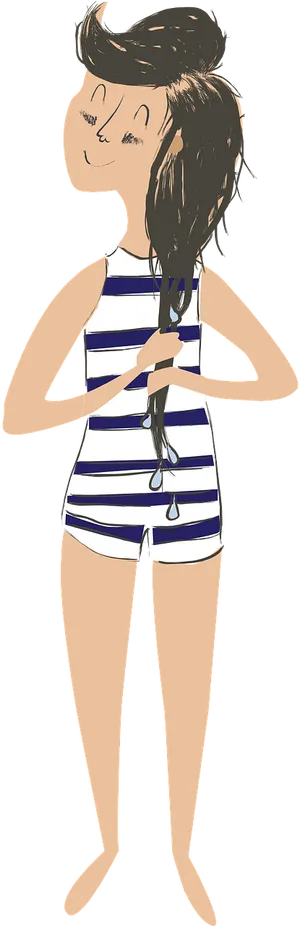 Striped Swimsuit Cartoon Character PNG Image