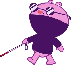 Strolling Pink Love Bear Cartoon PNG Image