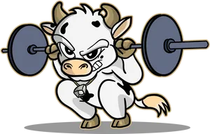 Strong Cow Weightlifting Cartoon PNG Image