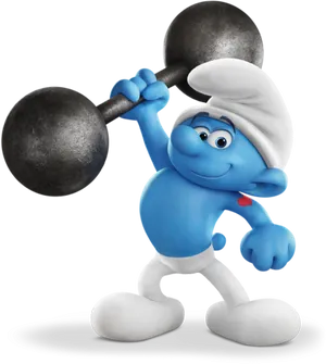 Strong Smurf Lifting Weights PNG Image