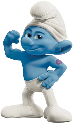 Strong Smurf Showing Muscles PNG Image