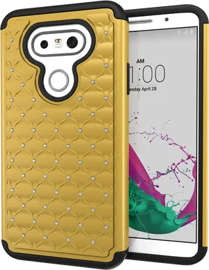 Studded Yellow Phone Casewith Smartphone PNG Image