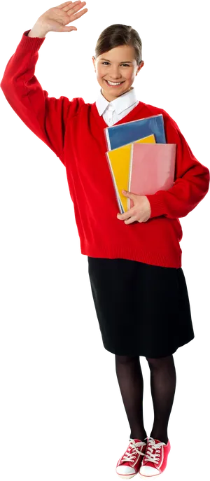 Student Waving Hello With Books PNG Image