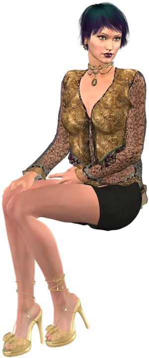 Stylish Animated Woman Sitting PNG Image