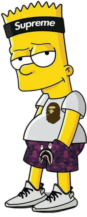 Stylish Bart Simpson Supreme Outfit.png PNG Image