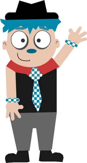 Stylish Cartoon Boy Waving PNG Image