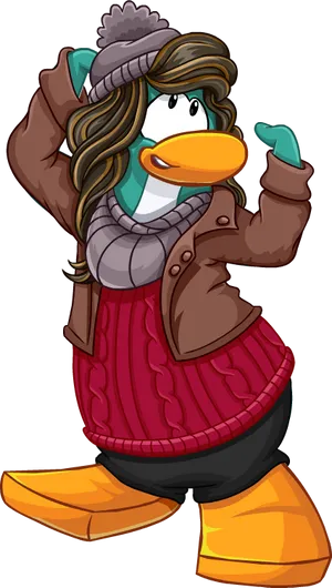 Stylish Cartoon Penguin Winter Fashion PNG Image