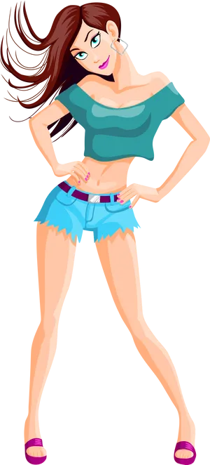 Stylish Cartoon Woman Vector PNG Image