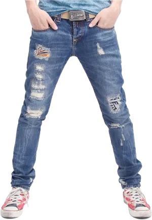 Stylish Distressed Jeans Fashion PNG Image