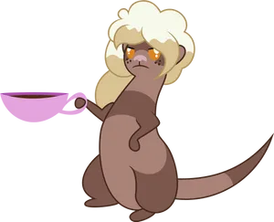 Stylish Ferretwith Cup PNG Image