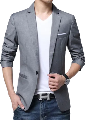 Stylish Gray Blazer Fashion PNG Image