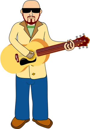 Stylish Guitarist Cartoon PNG Image