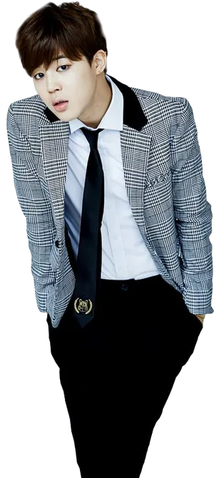 Stylish Jiminin Checkered Blazer PNG Image