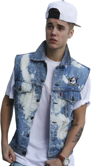 Stylish Manin Denim Vest PNG Image