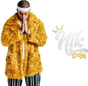 Stylish Manin Fur Coatand Headband PNG Image