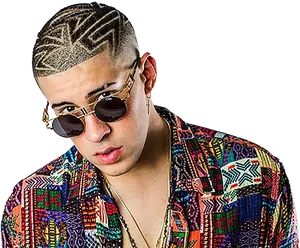 Stylish Manwith Patterned Haircutand Sunglasses PNG Image