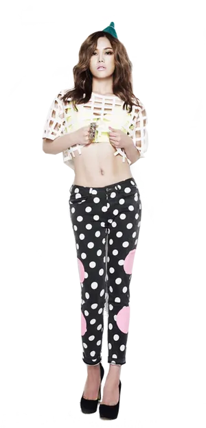 Stylish Modelin Polka Dotsand Stripes PNG Image