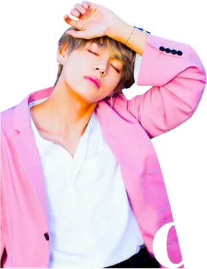 Stylish Pink Blazer Pose PNG Image