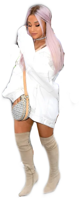 Stylish Pink Haired Womanin White Outfit PNG Image