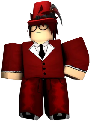 Stylish Roblox Avatar Red Suit PNG Image