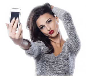 Stylish Selfie Pose Woman PNG Image