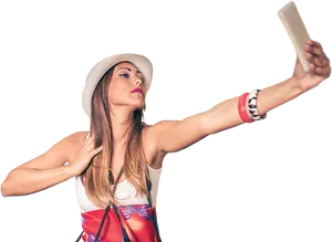 Stylish Selfie Pose Woman Hat PNG Image