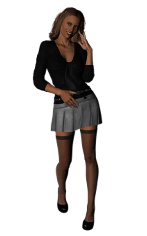 Stylish Woman Posingin Dark Background PNG Image